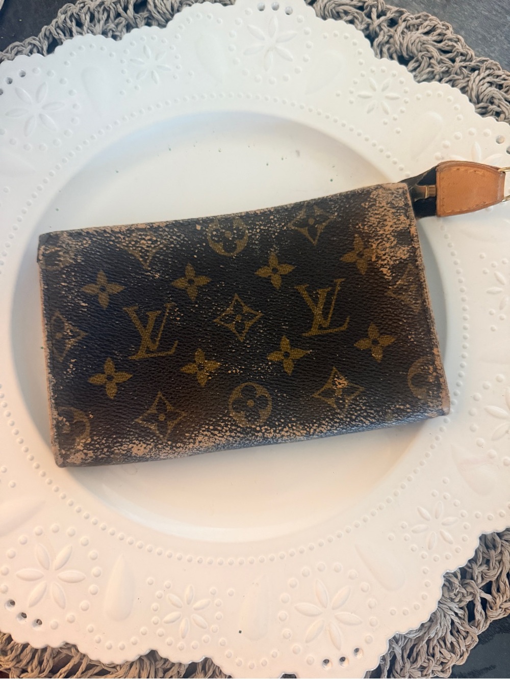 Louis Vuitton Brown & Tan Monogram Canvas Key/Card Holder Wristlet